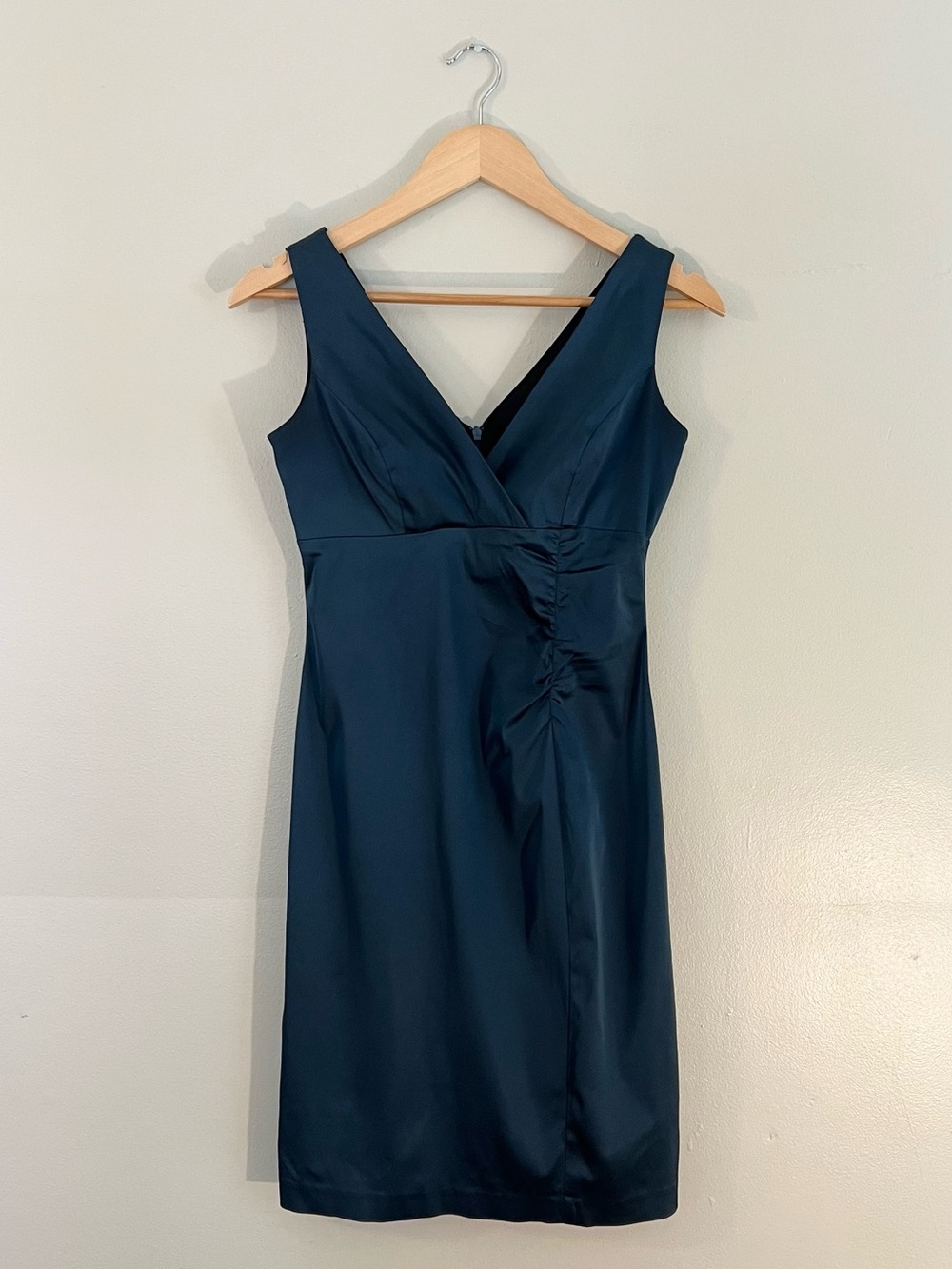 Vintage Donna Ricco teal blue satin sheath cocktail dress elegant event party